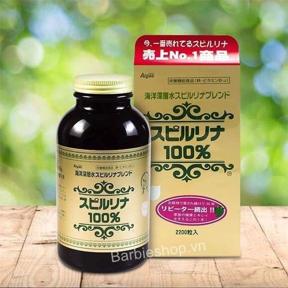 Viên Uống Tảo Xoắn Spirulina Nhật Bản Hộp Vàng 2200 Viên