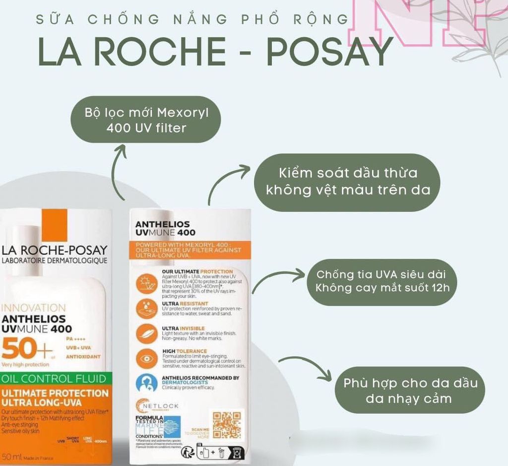 Kem Chống Nắng Laroche Posay Anthelios UVmune 50ml vuông - xanh da dầu