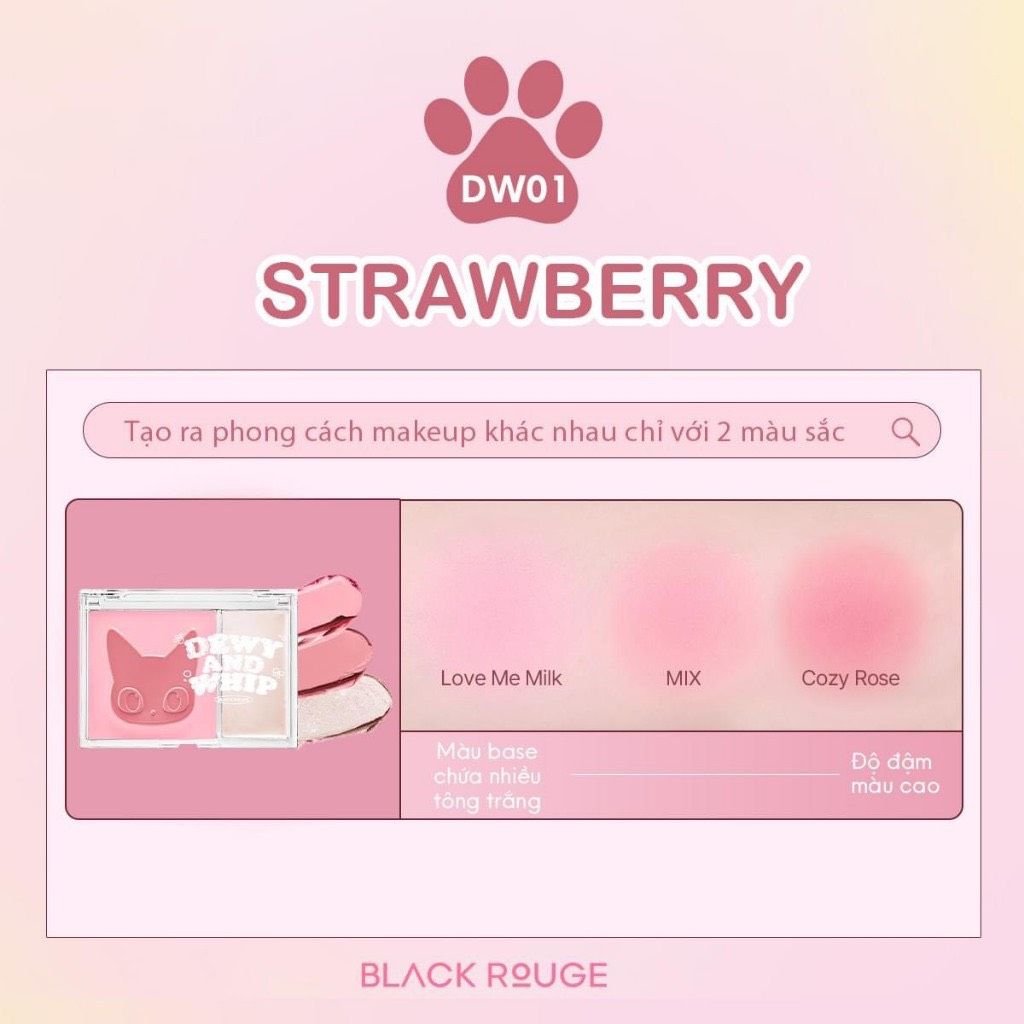 Má Hồng Kem Kèm Highlight Black Rouge Dewy Whip Cheek And Beam