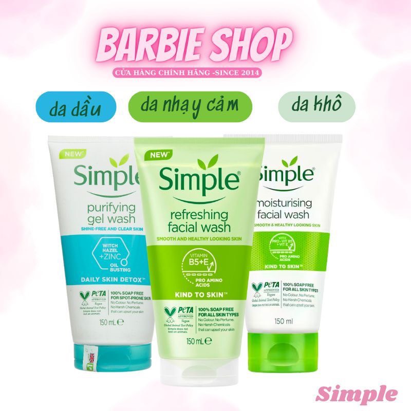 [Mẫu Mới] Sữa Rửa Mặt Simple Facial Wash 150ml Đủ Dòng