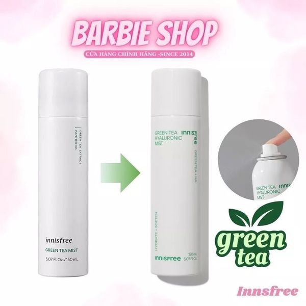 Xịt khoáng dưỡng ẩm trà xanh INNISFREE Green Tea Hyaluronic Mist 150mL