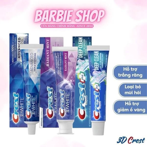 Kem Đánh Răng Trắng Răng Hiệu Quả CREST 3D White Advanced Triple Whitening & Ultra Vivid Mint 135G 147G 153G