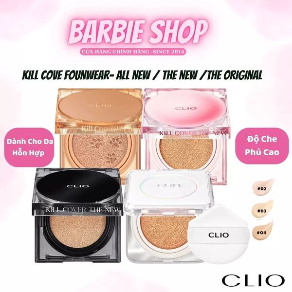 [Da Hỗn Hợp] Phấn Nước Clio Kill Cover The New Founwear /The New Đào Mèo /The Original/ Glow Cushion Cushion SPF50+ PA+++Kèm Lõi