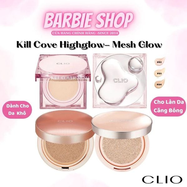 [Da Khô -Căng Bóng] Phấn Nước Clio Kill Cover High Glow/Mesh Glow/Cover Glow Cushion SPF50+ PA++++ (Kèm Lõi Refil 14gx2)