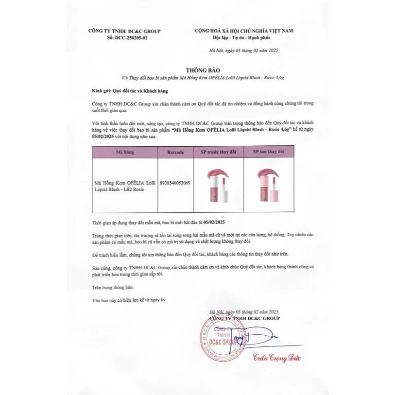 Má Hồng Dạng Kem Lolli Liquid Blush Ofelia