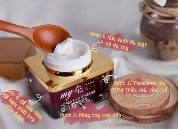 Kem Sâm Ngăn Ngừa Lão Hóa Làm Sáng Da My Gold Korea Red Ginseng Aqua Wrinkle & Whitening Cream 50ml