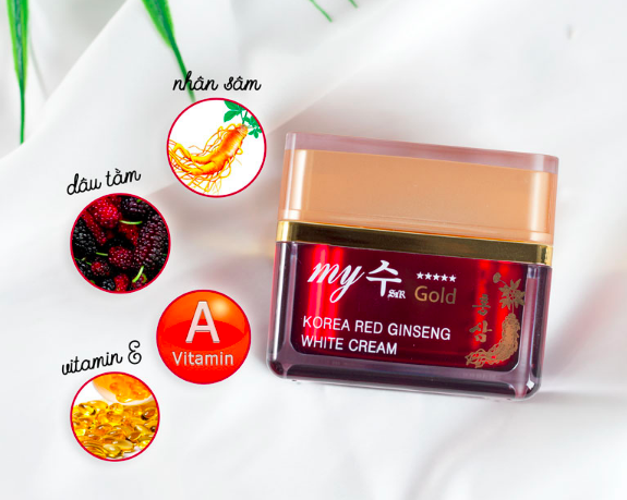 Kem Sâm Ngăn Ngừa Lão Hóa Làm Sáng Da My Gold Korea Red Ginseng Aqua Wrinkle & Whitening Cream 50ml