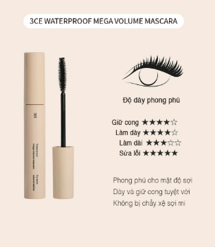 Mascara Siêu Dày Mi 3CE WATERPROOF MEGA VOLUME MASCARA #BLACK