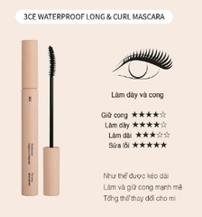 Mascara Làm Dày Và Cong Mi 3CE Waterproof Long & Curl - Black