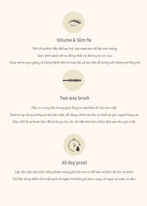 MASCARA LÀM DÀY VÀ DÀI MI 3CE SLIM FIX WATERPROOF ĐẦU CONG - BLACK
