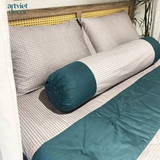  Bộ chăn ga gối Cotton Lụa hoạc tiết sọc phối xanh - LN.CLHQ011 