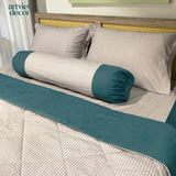  Bộ chăn ga gối Cotton Lụa hoạc tiết sọc phối xanh - LN.CLHQ011 