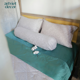  Bộ chăn ga gối Cotton Lụa hoa xám phối xanh - LN.CLHQ012 