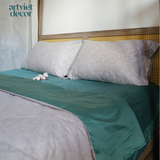  Bộ chăn ga gối Cotton Lụa hoa xám phối xanh - LN.CLHQ012 