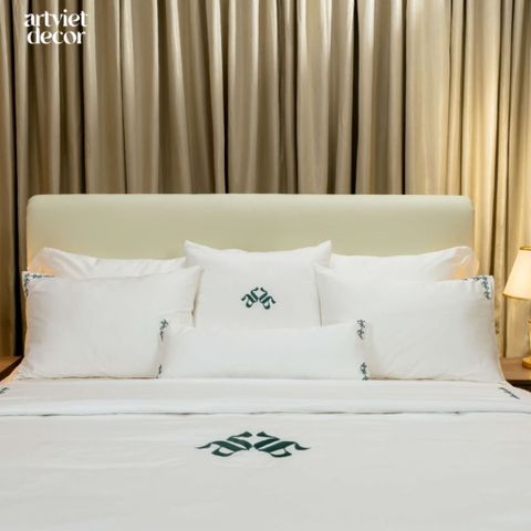  Ga giường cotton satin TC500 cao cấp màu trắng thêu - GT.AVCST08 