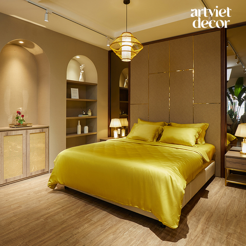  Ga giường lụa tơ tằm TC400 cao cấp màu vàng - LT.AVS168 