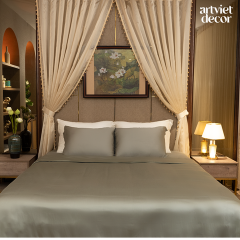  Ga giường lụa tơ tằm TC400 cao cấp màu xanh rêu - LT.AVS129 