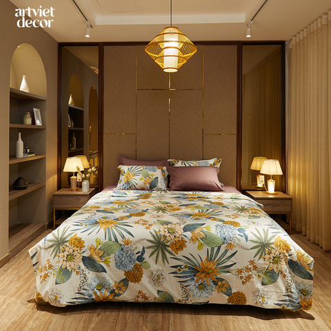  Bộ chăn ga gối lux cotton màu hoa văn nhiệt đới - LT.BO65 