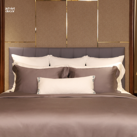  Ga giường lụa tơ tằm TC500 cao cấp màu xám nâu - GM.AVSS1003 