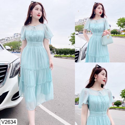 VÁY VOAN XANH V2634