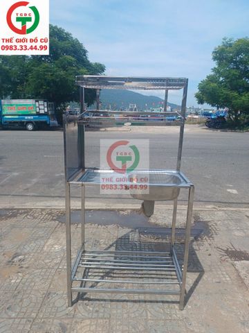 CHẬU RỬA INOX 1 HỌNG CÓ KỆ