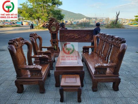 SALON GỖ HƯƠNG ĐÁ CỘT 14 CHẠM VOI