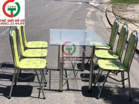 BỘ BÀN ĂN INOX KÍNH CƯỜNG LỰC 6 GHẾ