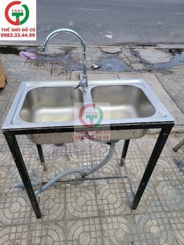 BỒN RỬA INOX 2 HỌNG KHUNG CHÂN INOX