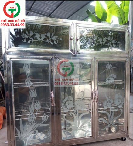 KỆ INOX KÍNH ĐỰNG CHÉN BÁT 3 CÁNH