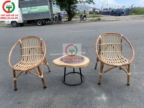 BỘ BÀN GỖ CAFE GHẾ MÂY