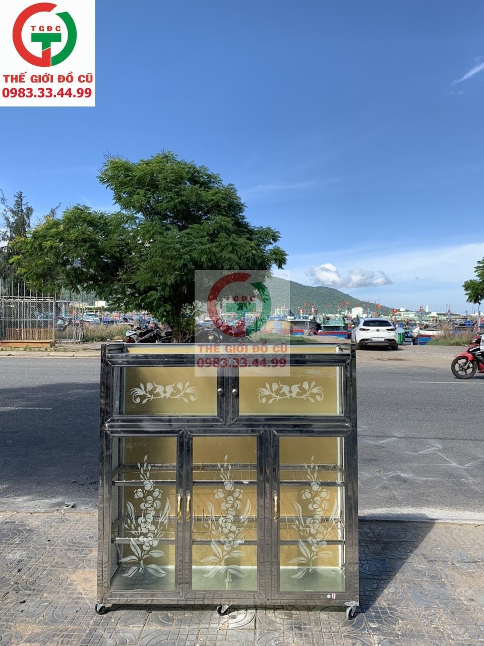 TỦ CHÉN BÁT INOX KÍNH 6 CÁNH 1M