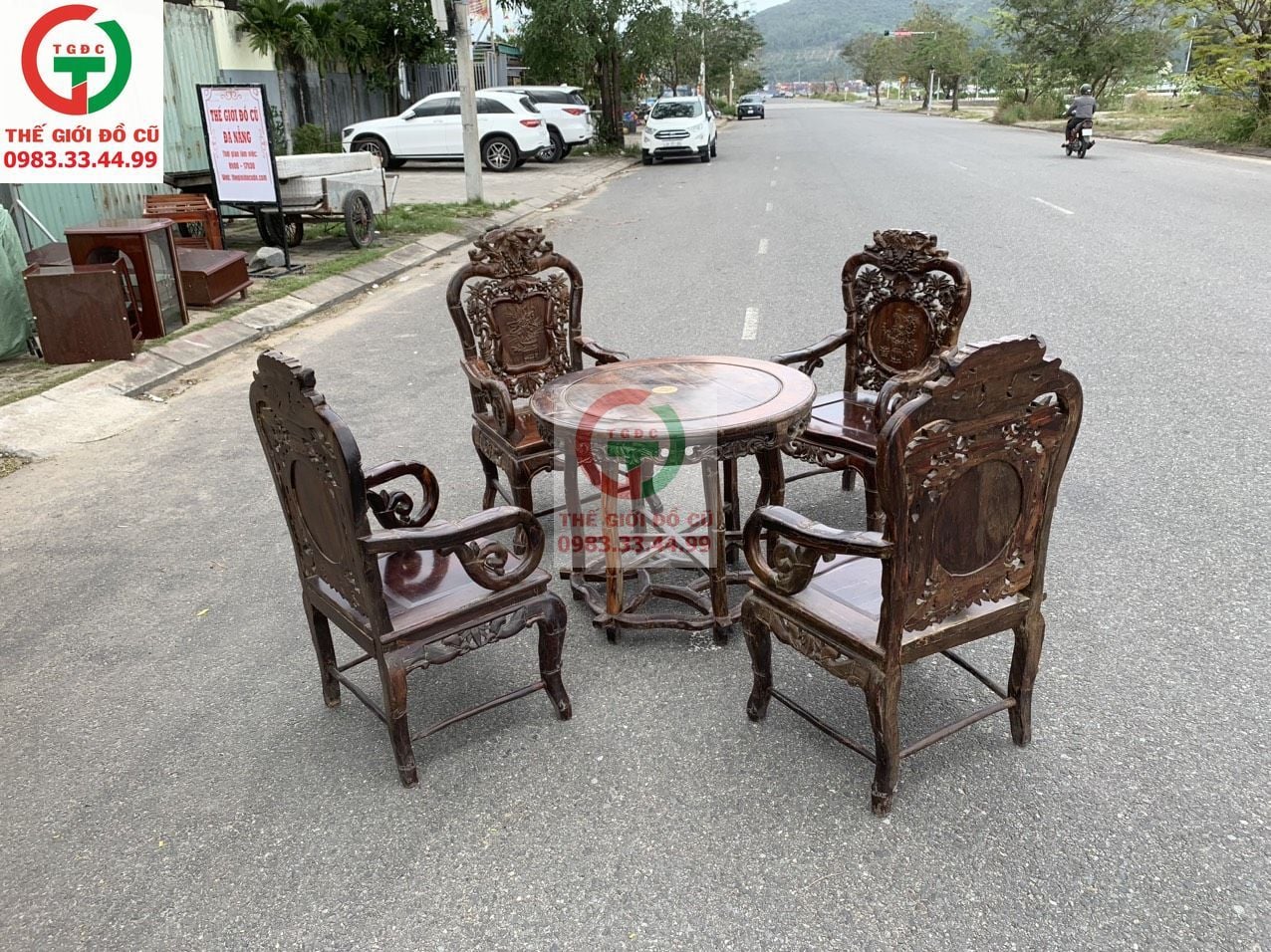 BỘ BÀN GHẾ TRÚC KÉP GỖ TRẮC CỔ