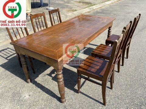 BỘ BÀN ĂN CHÂN TIỆN 6 GHẾ GỖ