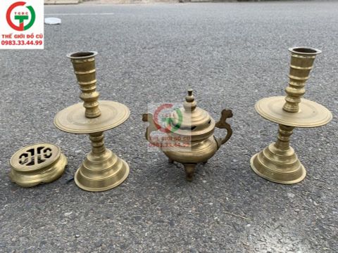 COMBO LƯ - BÌNH HOA - ĐÉ NỒI HƯƠNG VÀ CẶP CHÂN ĐÈN BẰNG ĐỒNG