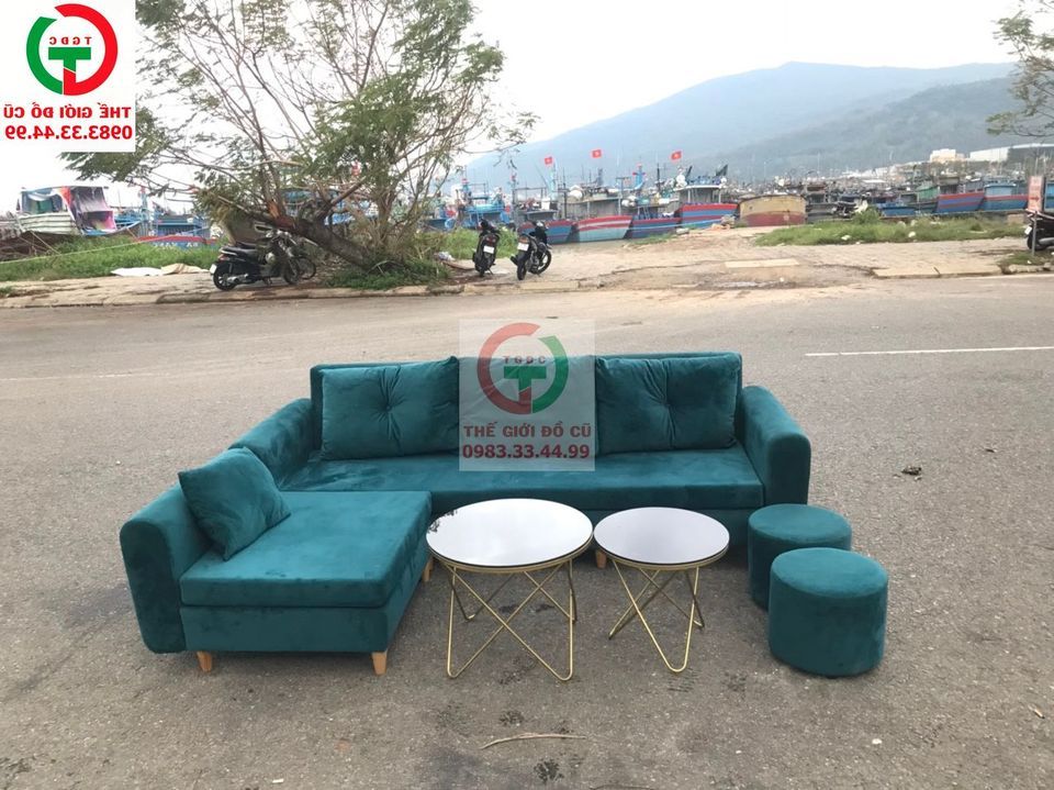 SOFA GÓC NHUNG XANH
