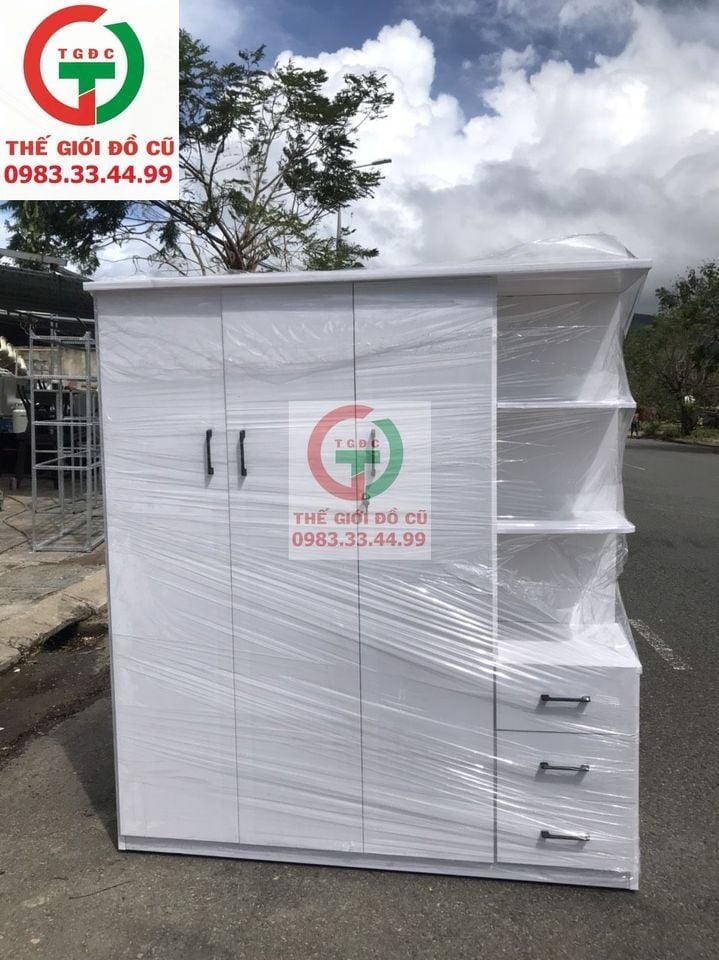 TỦ GỖ 3 CÁNH KỆ BÊN MÀU ÓC CHÓ