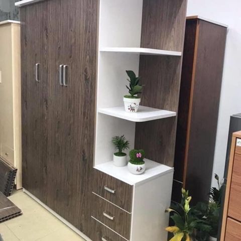 TỦ ÁO QUẦN 2 CÁNH CÓ KỆ BÊN MÀU ÓC CHÓ