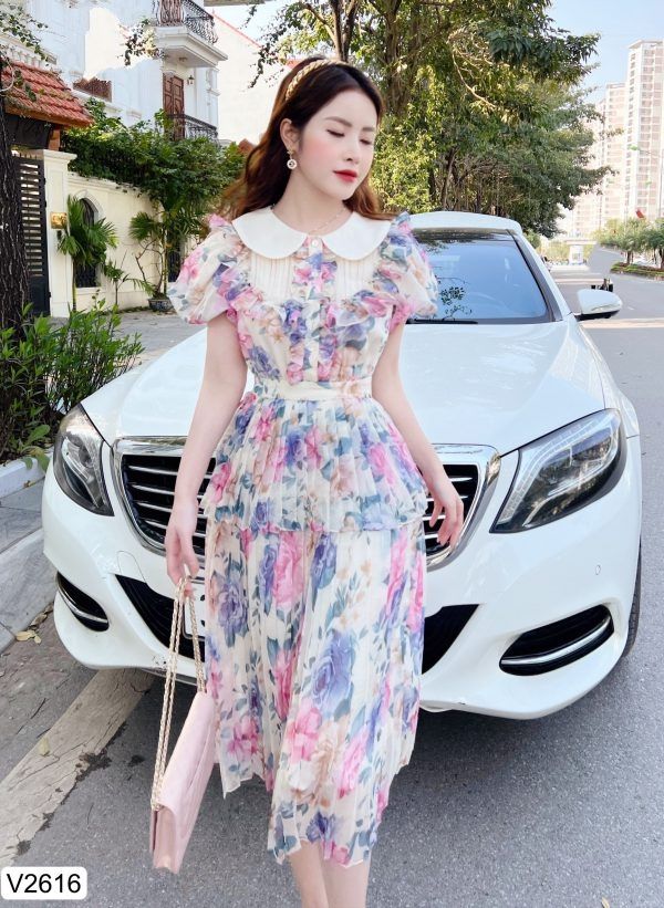 VÁY HOA XẾP LY V2616