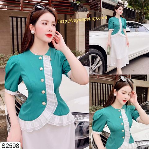 SET ÁO XANH CHÂN VÁY VOAN S2598