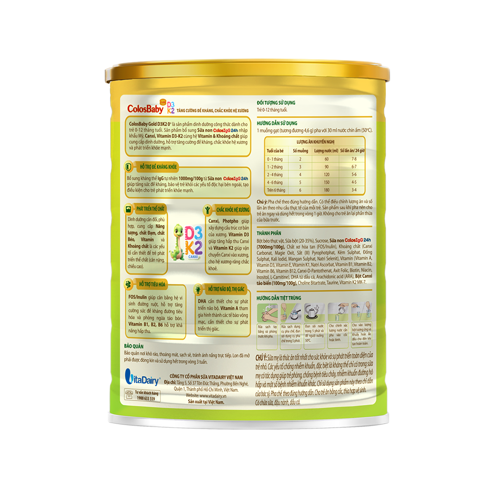  SPDD công thức Colosbaby Gold D3K2 0+ 800g - S 
