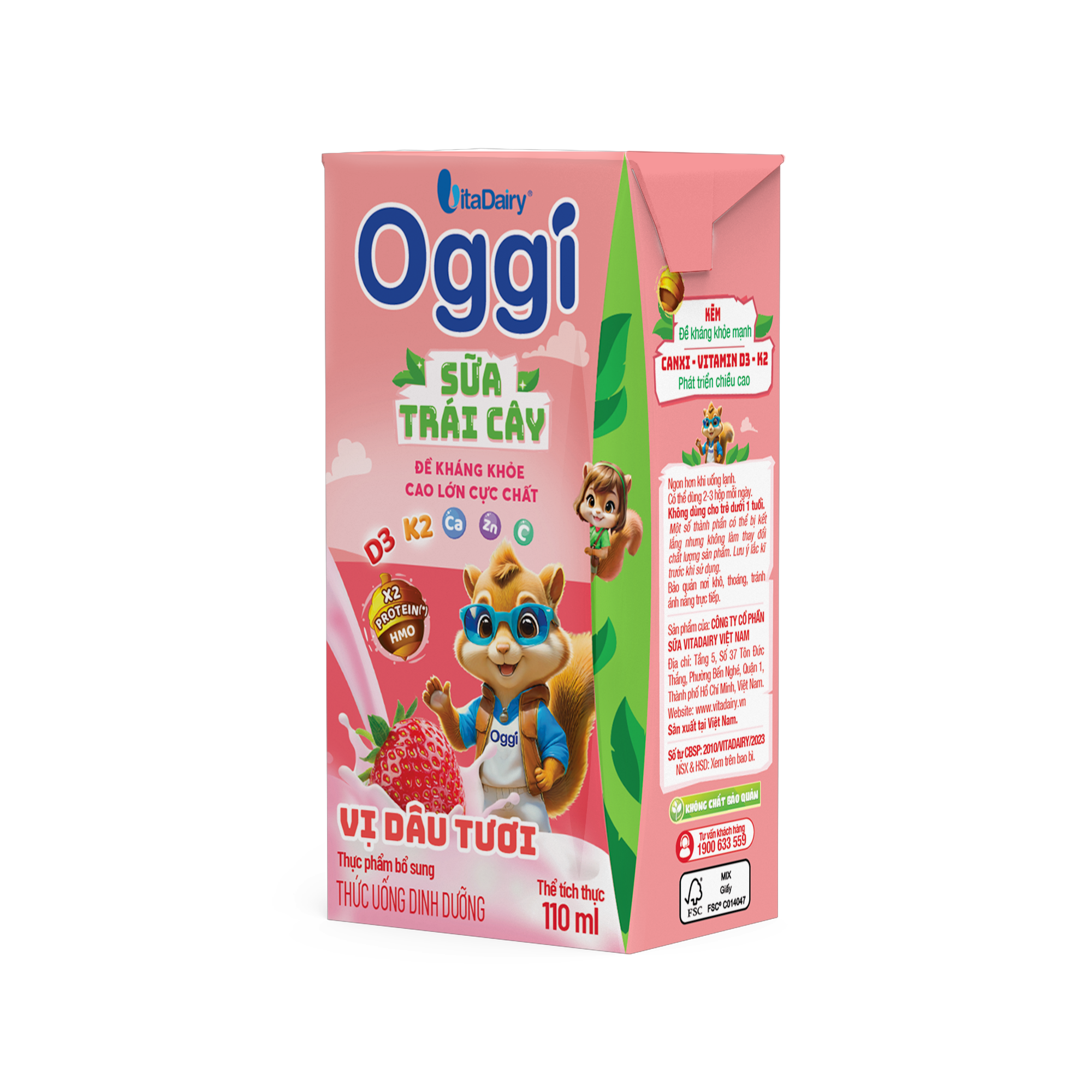  Thức uống dinh dưỡng Sữa trái cây Oggi vị dâu tươi 110ml - Thùng 48 hộp 