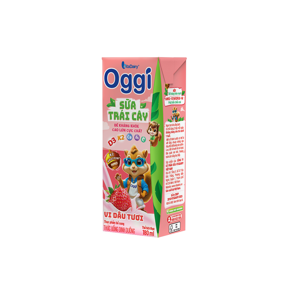  Thức uống dinh dưỡng Sữa trái cây Oggi vị dâu tươi 180ml - Thùng 48 hộp 