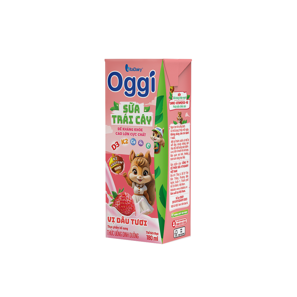  Thức uống dinh dưỡng Sữa trái cây Oggi vị dâu tươi 180ml - Thùng 48 hộp 