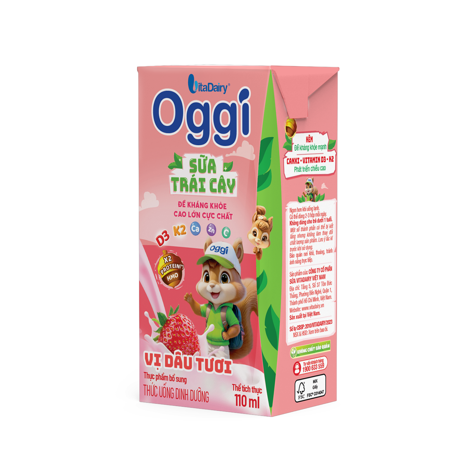  Thức uống dinh dưỡng Sữa trái cây Oggi vị dâu tươi 110ml - Thùng 48 hộp 