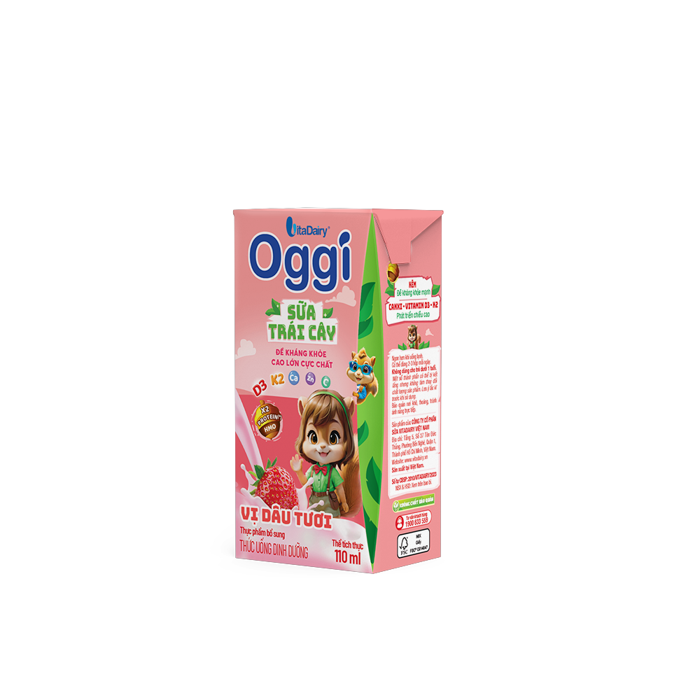  Thức uống dinh dưỡng Sữa trái cây Oggi vị dâu tươi 110ml - Thùng 48 hộp 