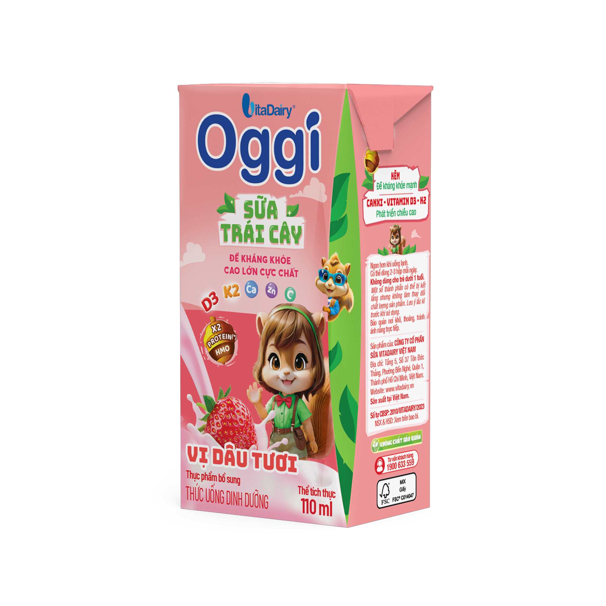  Thức uống dinh dưỡng Sữa trái cây Oggi vị dâu tươi 110ml - Thùng 48 hộp 