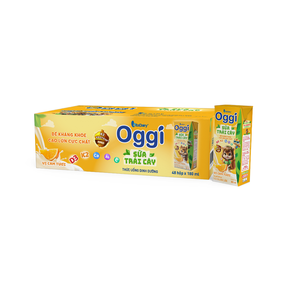  Thức uống dinh dưỡng Sữa trái cây Oggi vị cam tươi 180ml - Thùng 48 hộp 