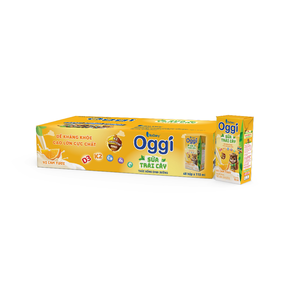  Thức uống dinh dưỡng Sữa trái cây Oggi vị cam tươi 110ml - Thùng 48 hộp 