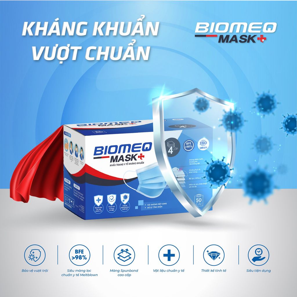 Khẩu trang y tế kháng khuẩn 4 lớp BIOMEQ MASK+ HỘP 50 CÁI