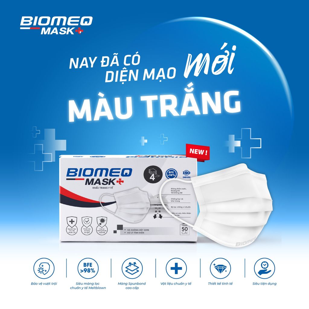 Khẩu trang y tế kháng khuẩn 4 lớp BIOMEQ MASK+ HỘP 50 CÁI